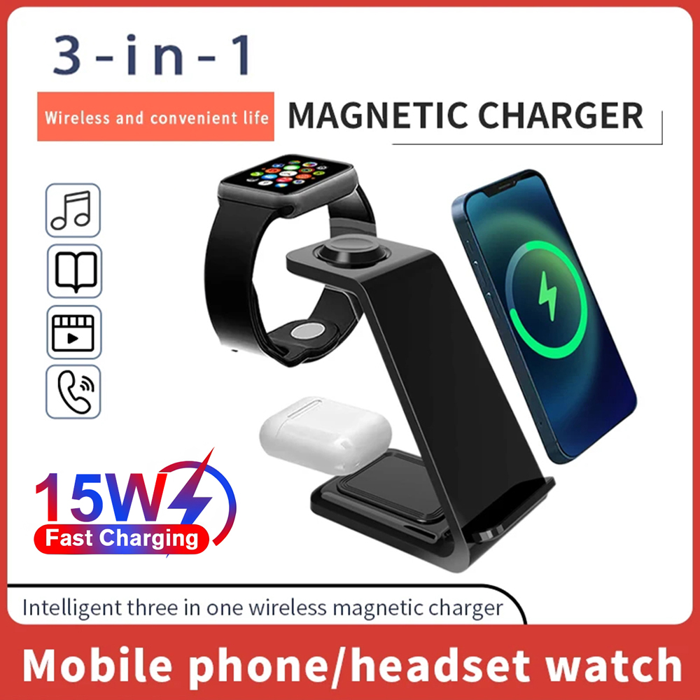 3- -i- -1 trådløs lader 15w ladestasjon trådløs hurtiglader for apple watch iphone 15 14 13 12 11 xs