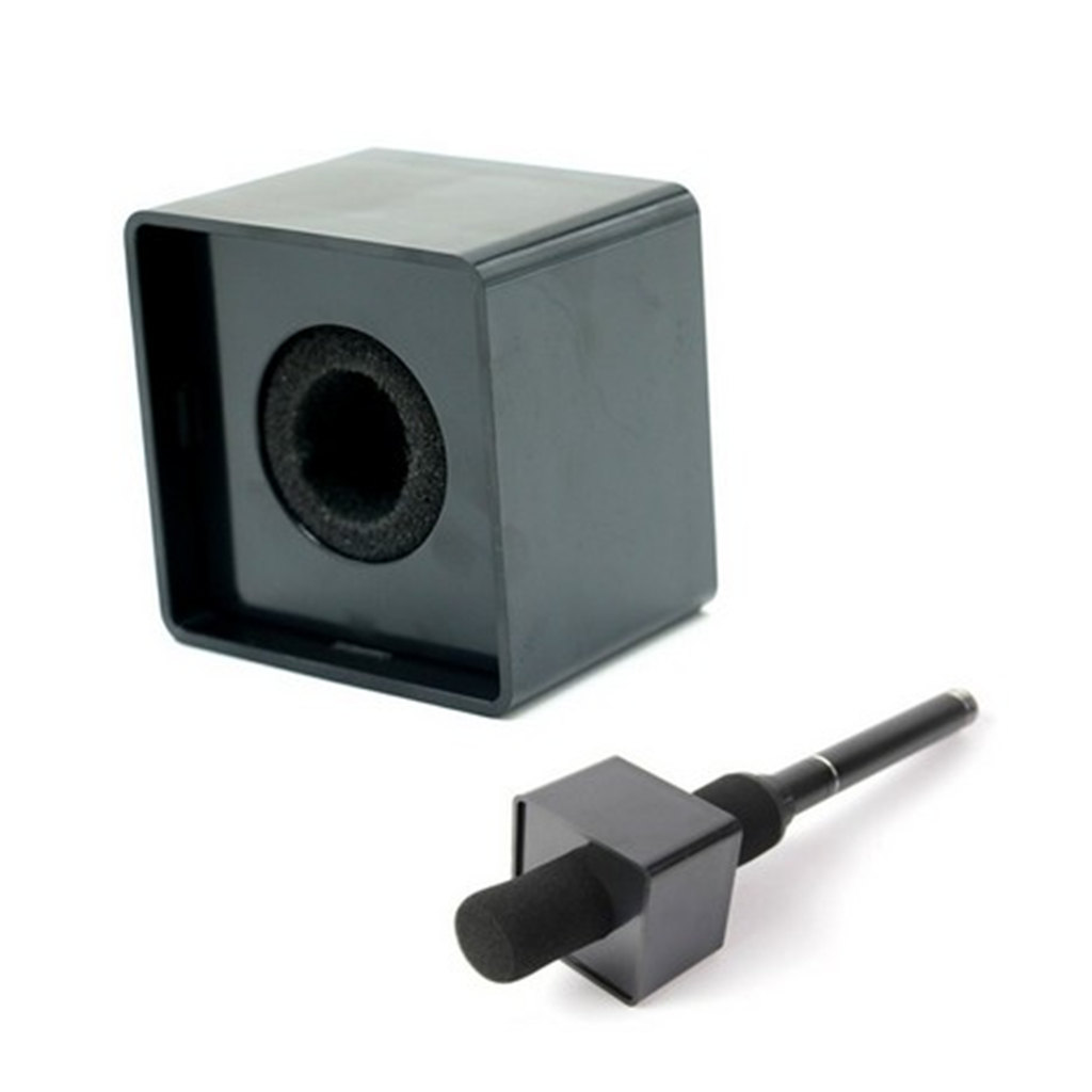 42mm Round Handheld Mic Microphone Interview Square Cube Logo Flag Station: Black