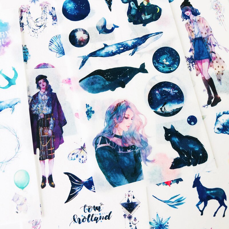 6 Sheet /Pack Starry Sky Girls Paper Stickers DIY Decorative Sealing Paste Stick Label