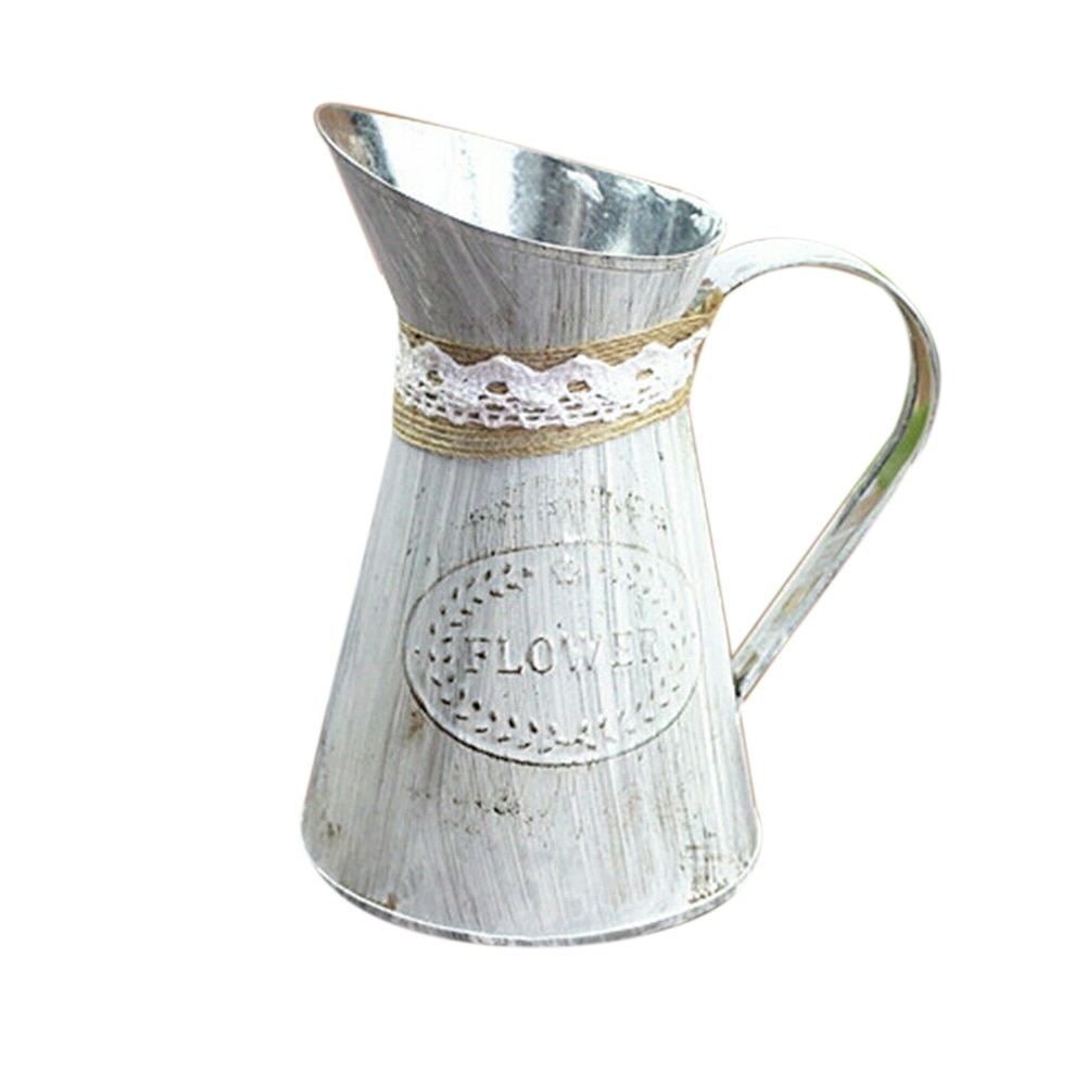 Pichet en métal de Style Vintage français, Shabby Chic, Vase à fleurs en Zinc rustique