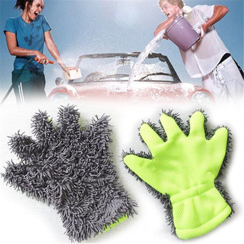 Guantes para lavado de coches, guantes de malla suave con respaldo sin arañazos, microfibra de chenilla de fibra ultrafina para lavado y limpieza de coches