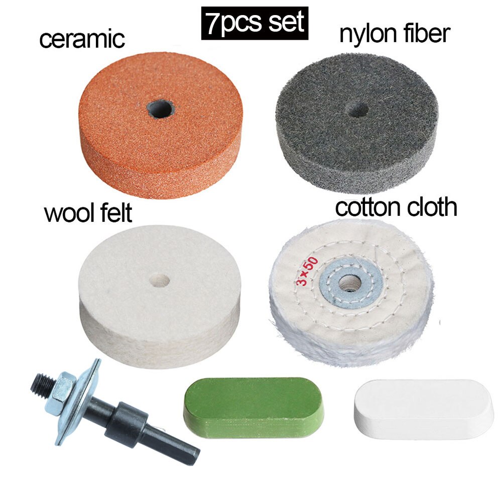 Rueda de pulido de fibra de nailon, rueda de pulido de tela de algodón y fieltro de lana, de cerámica no tejida para Metal, 75x10mm, 1 unidad, 3&quot;: mix 7pcs