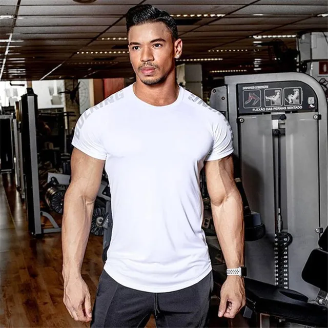 Men Compression Skinny T-shirt Gym Fitness Bodybuilding Shirt Male Summer Running Workout Quick Dry Tee Tops Training Clothing: M / SKY BLUE