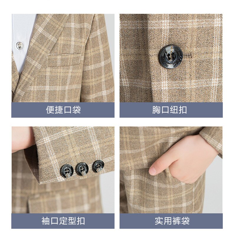 Ragazzi Plaid Suit Jacket bambini smoking abito formale abiti set bambino matrimonio mattina cappotto anello portatore blazer gilet pantaloni costumi