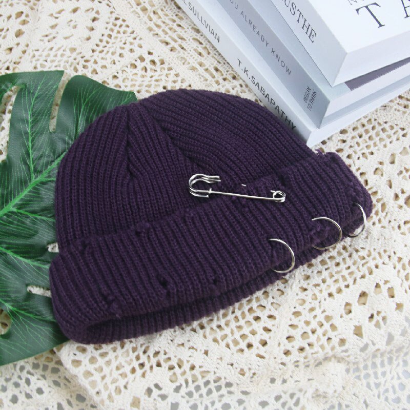Hoeden Voor Vrouwen Mutsen Effen Broche Gat Skullies Vrouwen Hoeden Casual Party Unisex Straat Hiphop Winter Hoeden Sombrero de Mujer: dark purple