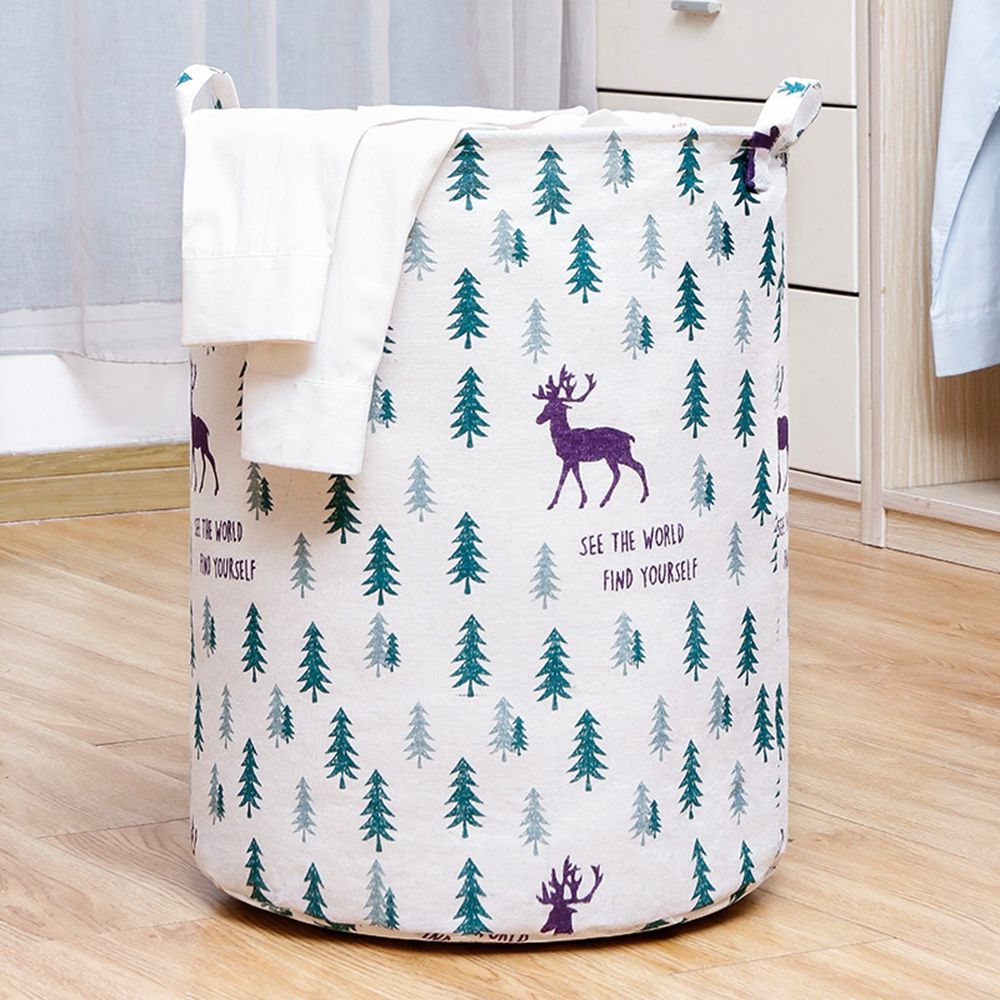 1 Pc Cat Print Laundry Basket Large Capacity Round Toy Storage Box Save Space Folding Laundry Bucket Household Supplies: D