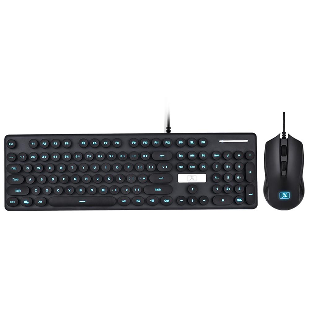 N518 Keyboard Mouse Kit Wired Steampunk Vintage Gaming With Round Key Cap Multimedia Button Keyboard Mouse Set: Black