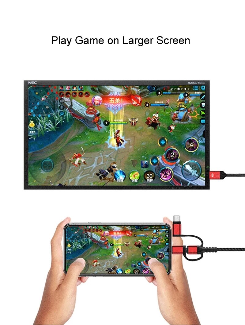 3 i 1 mikro usb type c til hdmi adapter kabel lyn til hdmi til iphone  x 6 7 8 ipad samsung  s8 s9 ios android telefon til tv hdtv