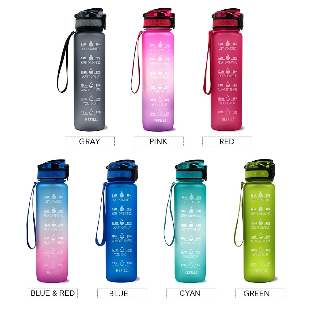 Sport Water Fles Met Tijd Marker Drinken Waterkoker Fitness Sport Fles 1L Water Jug Camping Kantoor School Gym Workout