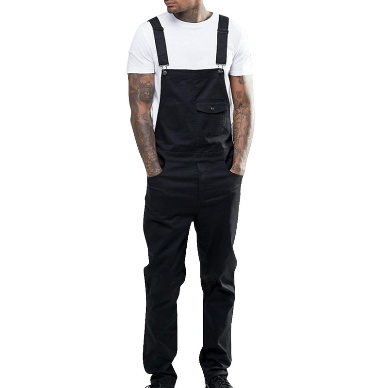 neue Männer Denim Tischler Overall Voller Länge lässig Hosen verlieren Hosen Lätzchen Hosen Herrenmode Hüfte hüpfen Gesamt Lätzchen Hosen: Schwarz / XL