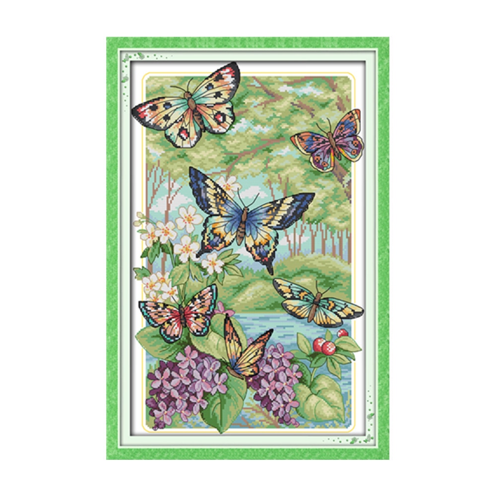 Vlinders Vliegen In Het Bos Kruissteek Kit 14ct 11ct Pre Gestempeld Canvas Borduurwerk Diy Handgemaakte Handwerken