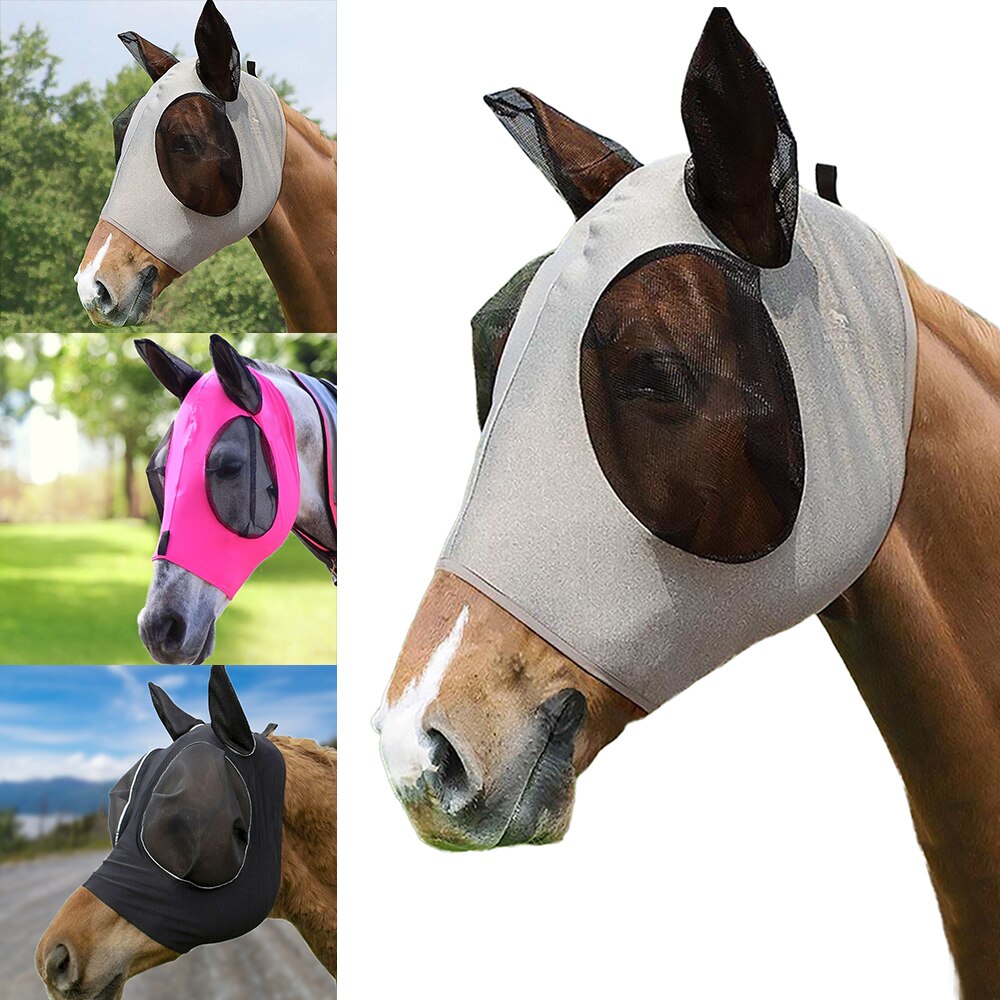 Reiten Atmungsaktive Vermaschten Pferd Maske Abdeckung Reit Pferd Ausrügestochen Fliegen Maske Motorhaube Netz Ohr Masken Schutz Pferd Pflege: dunkel Grau