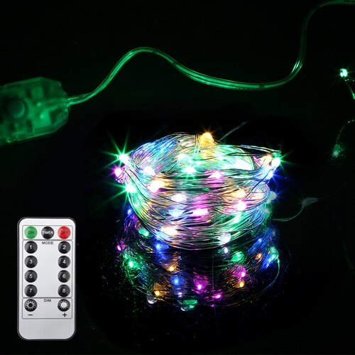 5m 10m usb led fe lys vandtæt led sølv wire streng med fjernbetjening til julefest bryllup dekoration: Flerfarvet / 10m 100 lysdioder