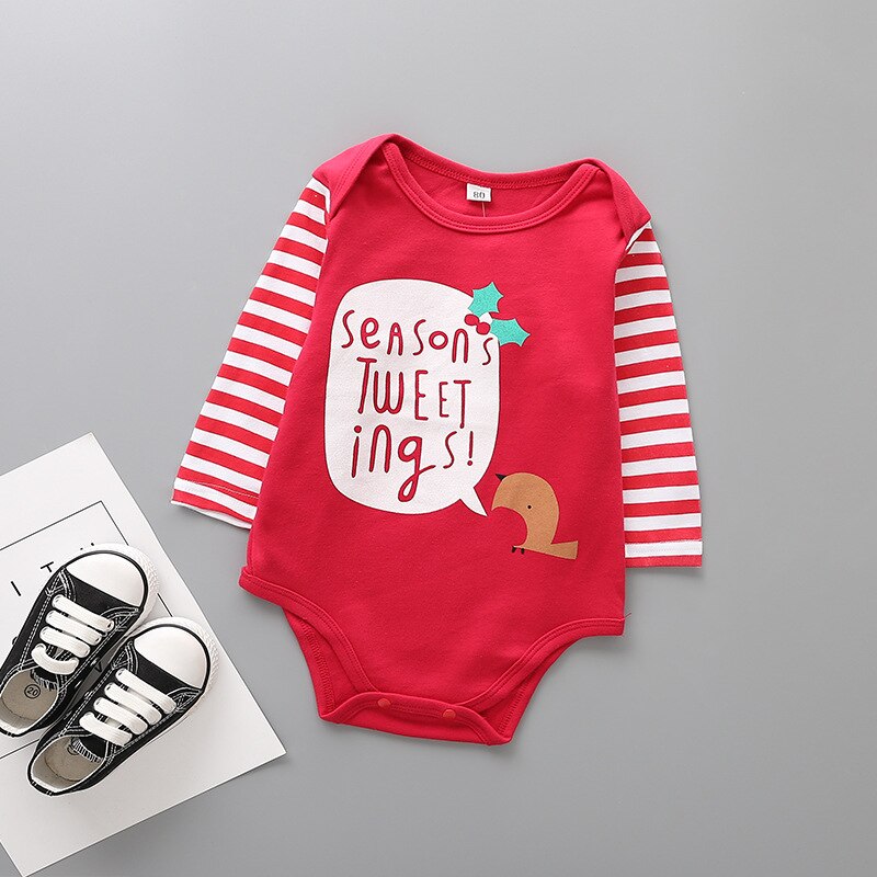 Langærmet nyfødt baby jul bodysuit bomuld spædbarn småbørn baby drenge piger jule jumpsuit et stykke tøj  ds19: C / 18m