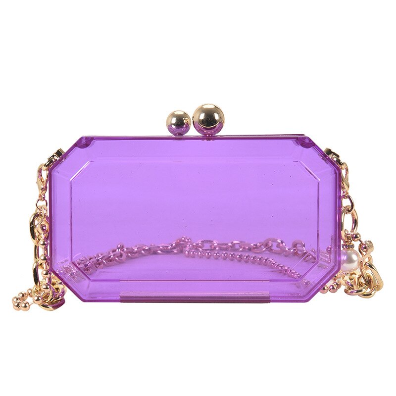 Transparent Acrylic Chain Party Clutch Evening Bag Luxury Women Purses and Handbags Chic Bag Shoulder Crossbody Bag: Purple