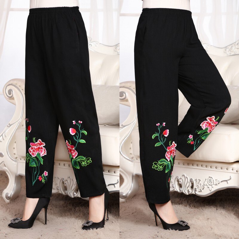 NFYM Vrouwen Winter Broek Comfortabel Warm Dikke Vintage Bloemen