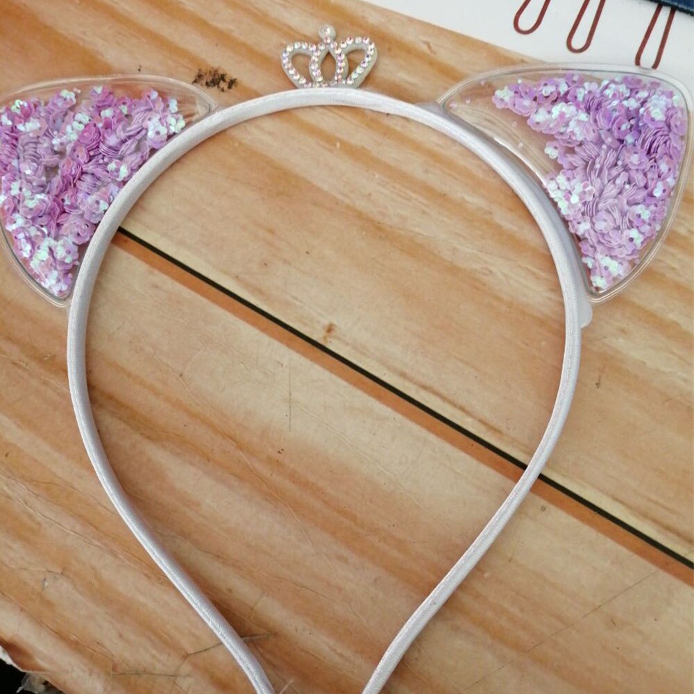 Bandeau oreilles de chat pour petite fille | Accessoires de cheveux de princesse, bandeau à paillettes colorés, bande dessinée pour enfants: 5