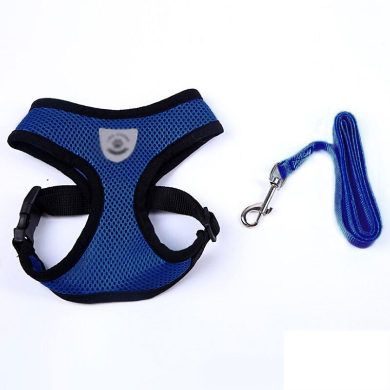 Breathable Small Dog Pet Harness and Leash Set Puppy Cat Vest Harness Collar For Chihuahua Pug Bulldog Cat arnes perro: Blue / XL