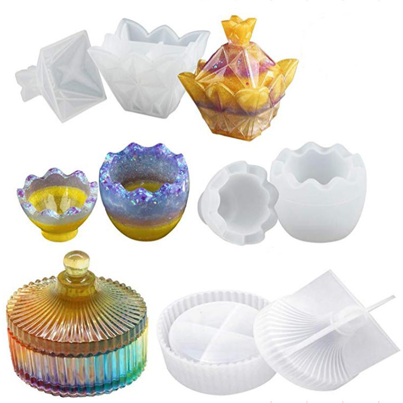 Moldes de caja de abalorios de resina, moldes de caja de joyería de silicona talla pequeña, Moldes de resina epoxi para almacenamiento de joyas, candelabro, portalápices