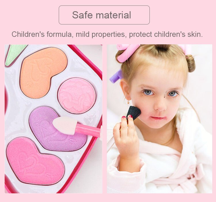 Speelse make-upset voor kinderen, veilig, afwasbaar, niet-giftig, roze make-updoos, cosmetica voor kinderen, speelgoed voor meisjes