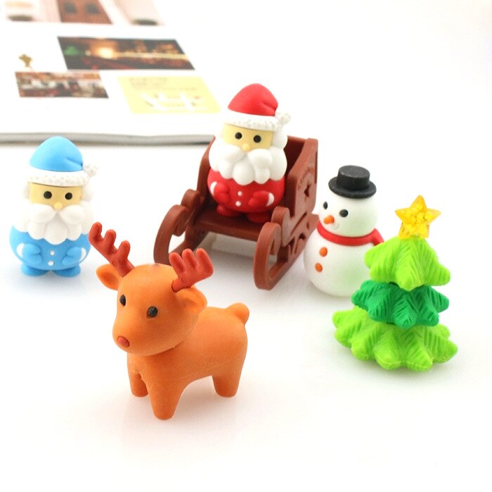 Tegneserie viskelæder santa snemand slæde juletræ sika hjorte serien gummi juledekoration til hjemmet