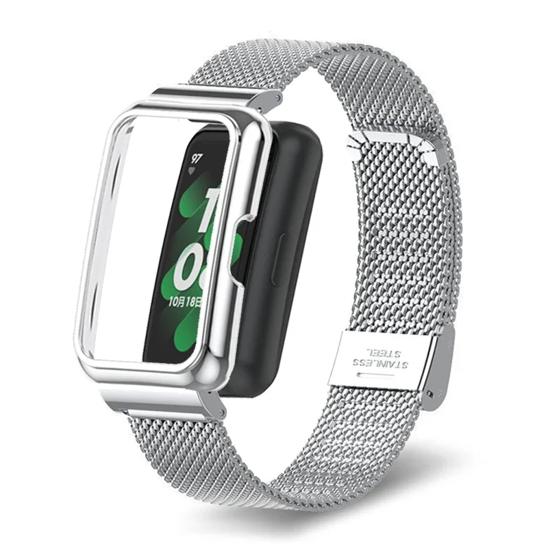 Pulseira de metal + capa para huawei band 9/10 pulseira protetor pulseira para huawei band 10 8 7 6 pulseira capa protetora