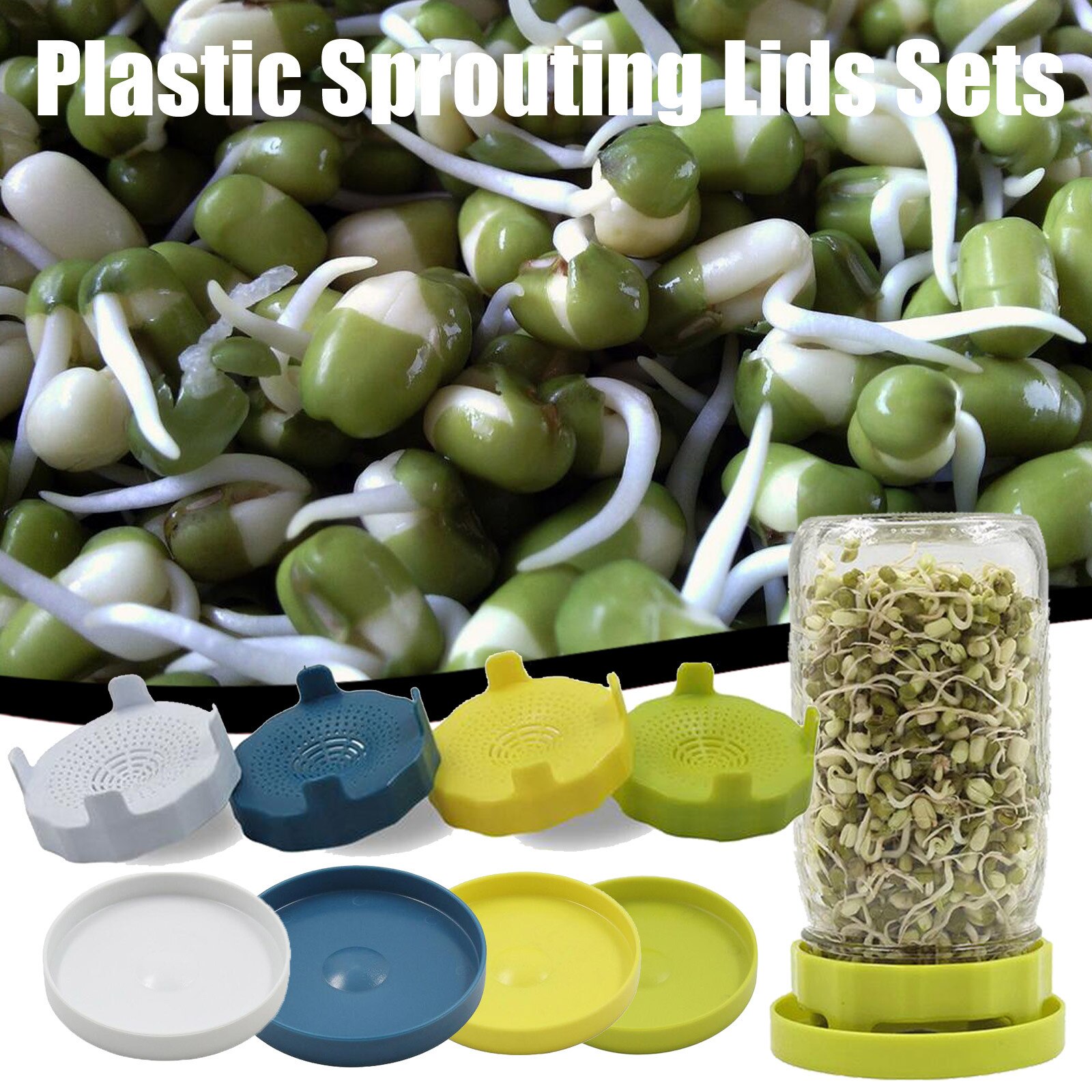 Colador de germinación de plástico de grado alimenticio, cubierta de máquina de germinación de semillas, suministros de jardín, tarro de albañil, cubierta de brotes, 25 #