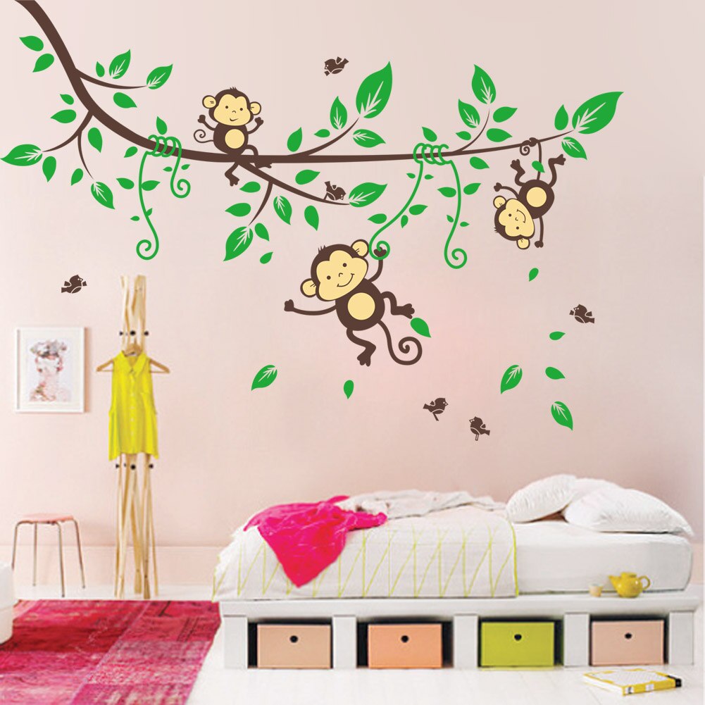 animal monkey tree branch home dacor wall sticker baby children height measure growth chart for kids room nursery decals