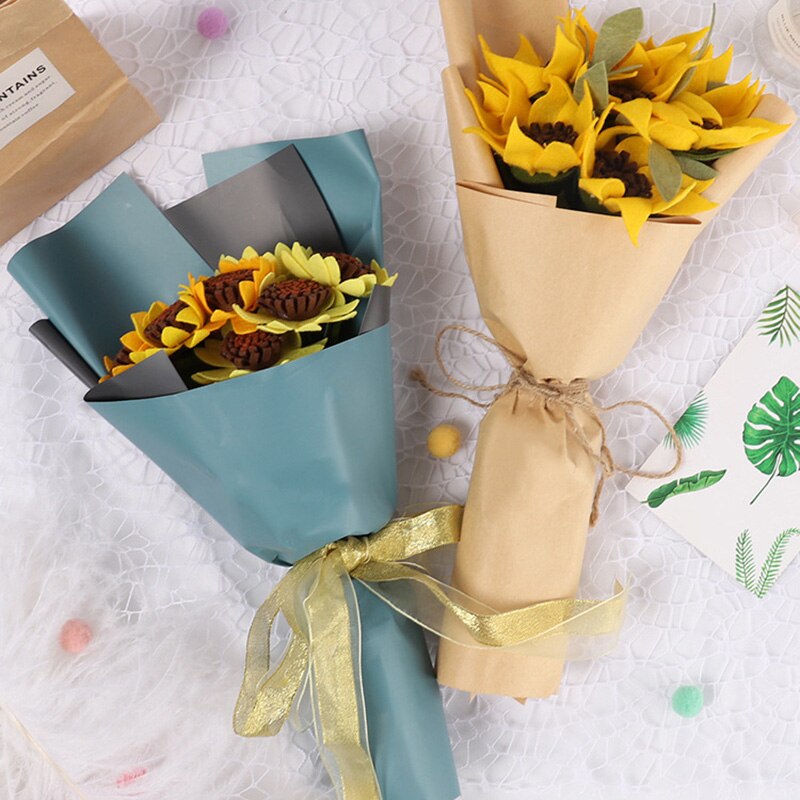 Beautiful Sunflower Bouquets Artificial Flower Handmade for Teachers' Day DIY Packing Material THIN889