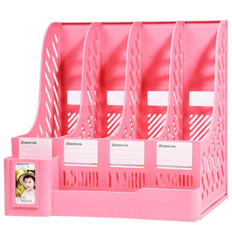 4-column File Rack Frame Book Stand Bookshelf File Basket Office Supplies Simple Desk Top Folder Storage Box Desk Organizer