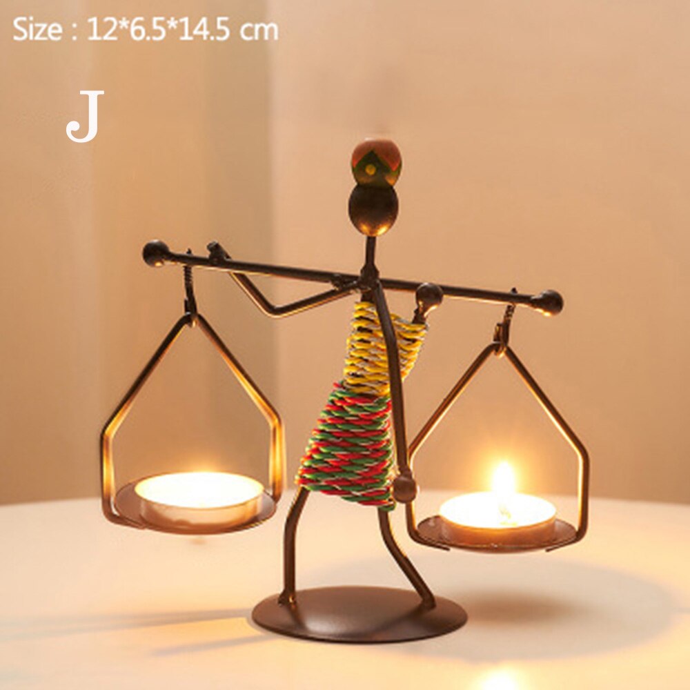 Nordique métal chandelier abstrait caractère Sculpture bougeoir décor à la main Figurines décoration de la maison Art: J