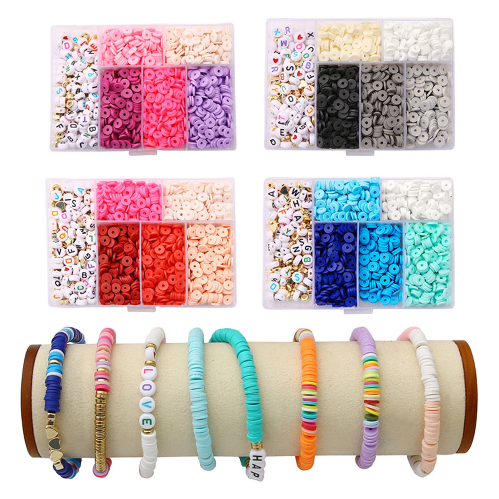 1160PCs Polymer Clay Beads Set For Bracelet DIY Flat Round Arylic Letter Beads Spacer Beads DIY Jewelry Making Bracelet Necklace