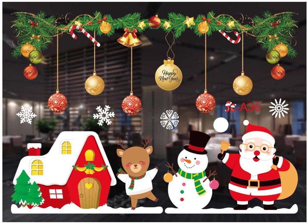 Large Merry Christmas Wall Sticker Stylish Santa Window Room Decoration PVC Year Home Decor Removable: H