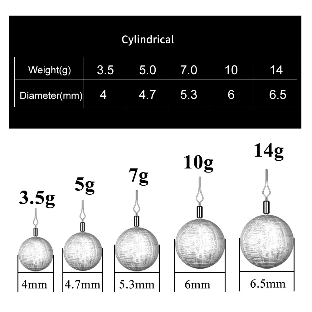 FISH KING 50pcs Fishing Sinker Cylindrical/Spherical Weights 3.5g-14g Fishing Oval Split Shot Lead Sinkers Fishing Tackle