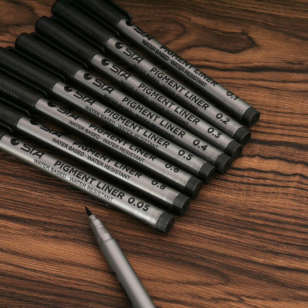 1Pcs Fineliner Drawing Pen 0.05 0.1 0.2 0.3 0.5 0.6 0.8 Brush Tip Marker Pen Black Sketching Art Durable Pen Stationery