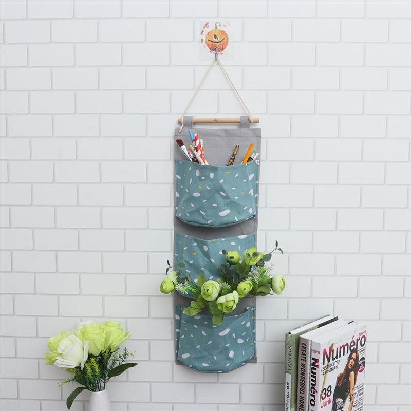 Cloth Three Pockets Door Back Storage Bag Simple Hanging Sundries Pouch Wall Organizer for Bedroom