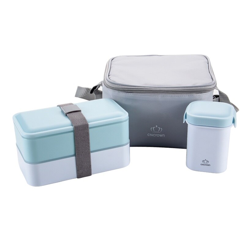 bento box set Japanese Style Lunch Box With Soup Mug Double Sealed Insulated Portable Food storage container Microwavable: Blue set