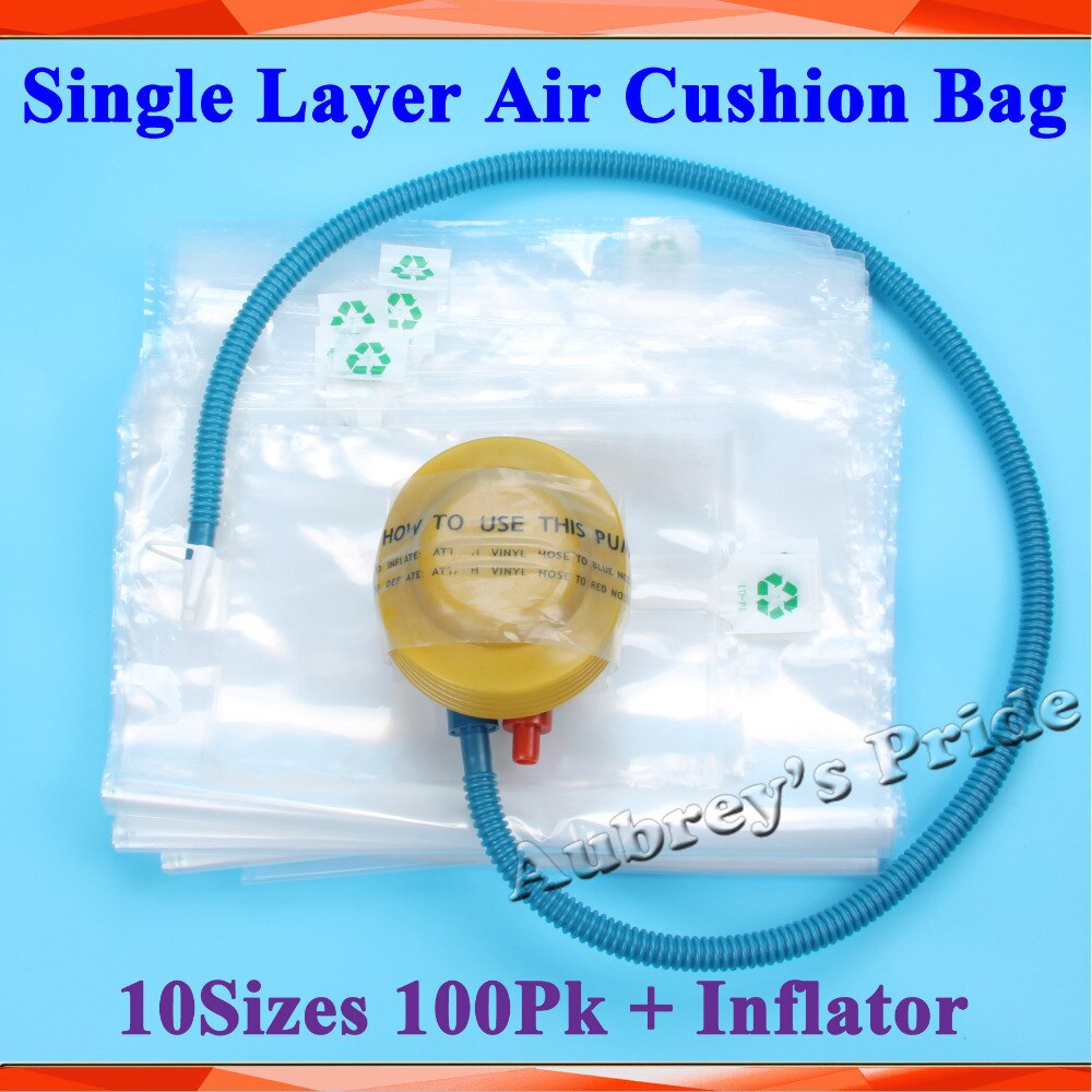 100 Stks 10 Maten Single Layer Luchtkussen Verpakking Wrap Bubble Bag + Pedaal Inflator Kit