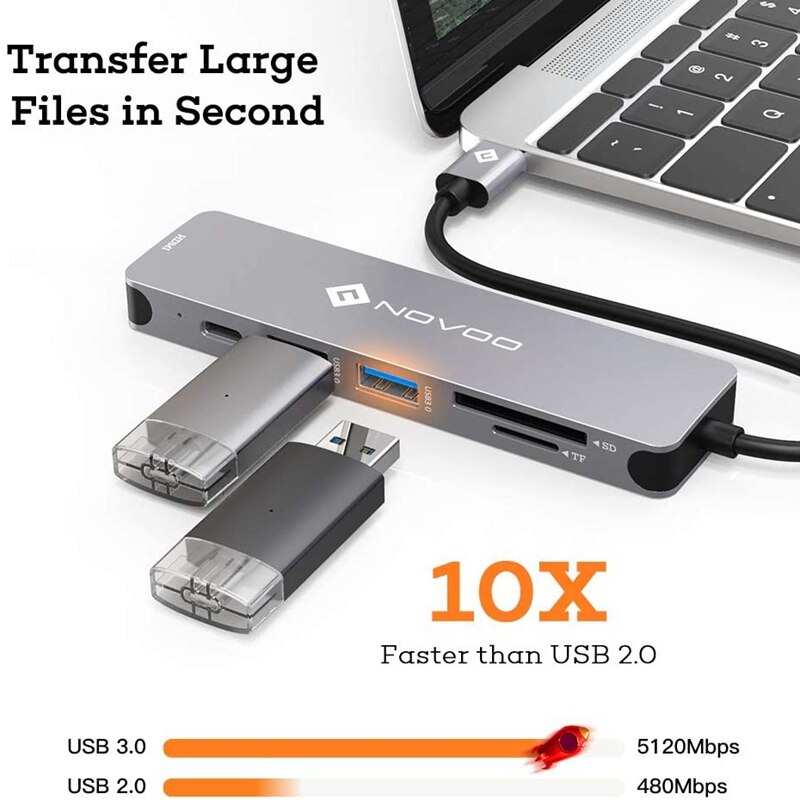 NOVOO – Hub 6 en 1 USB 3.0 pour Nintendo Switch Type C vers 4K HDMI 100W PD Thunderbolt 3, adaptateur, Station d&#39;accueil pour ordinateur portable et Macbook