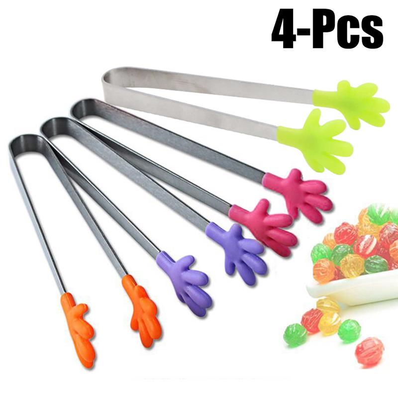 4Stck/5Stck Küche Lebensmittel Zange klein Palme Silikon Lebensmittel Zange Eis Süssigkeit rostfrei Stahl nicht-Unterhose Mini Zange Utensil zufällig Farbe: 4Stck