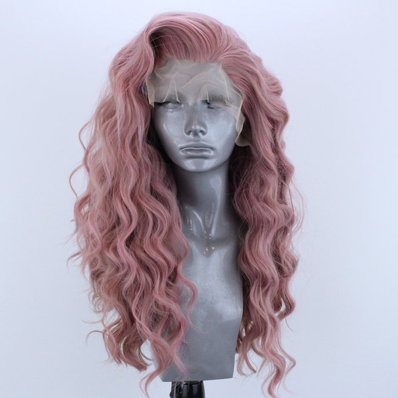 Charisma Long Pink Wavy Synthetic Lace Front Wigs for Women High Temperature Fiber Hair Glueless Cosplay Lace Wig Side Part