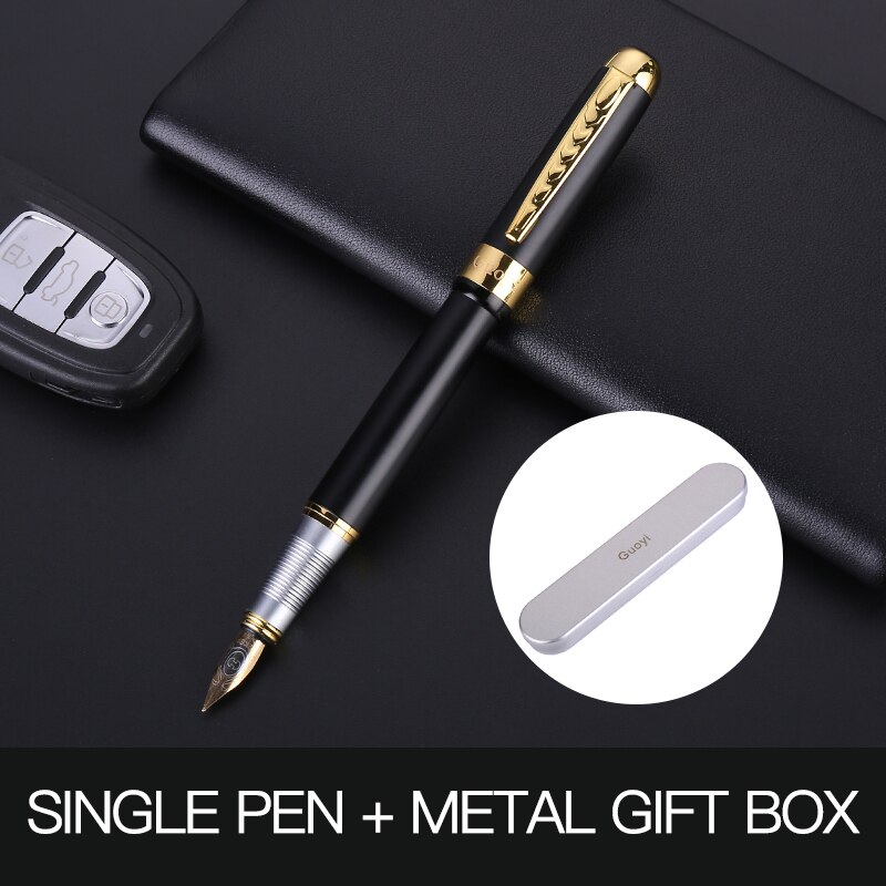 Guoyi G001 luxury Ink Fountain pen Metal high-end business office and corporate logo customization signature pen: Black Pen Gift