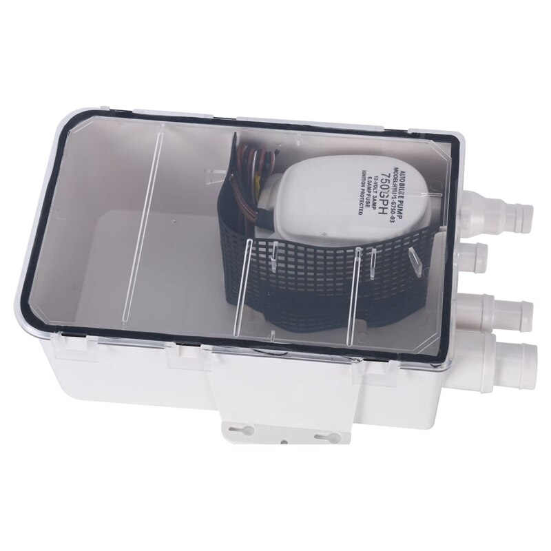 thumbnail image 2 of 12V Marine Shower Sump Pump System For Boats & RVs - 750 GPH, Multi-Port Drain Box 2 of 11