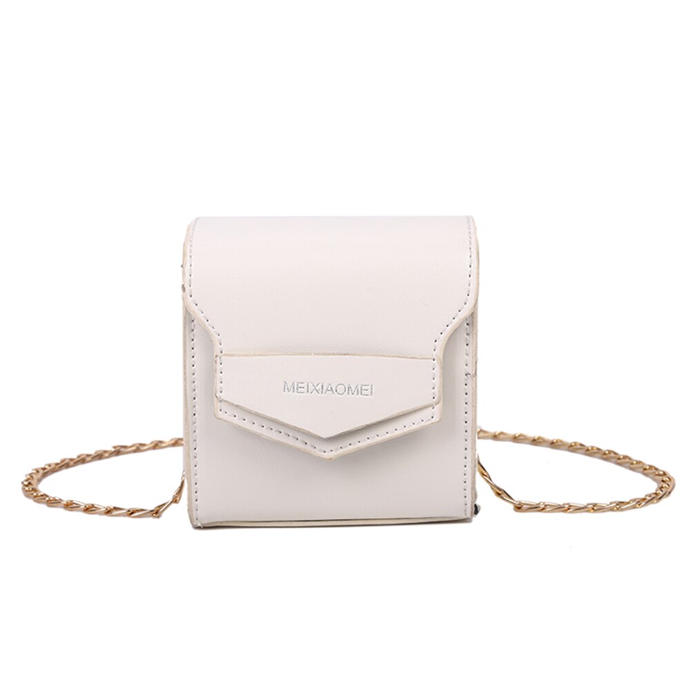 Vintage couleur Pure cuir PU femmes bandoulière sac à main épaule sacs de messager solide chaîne épaule Mini sac à main: WHITE