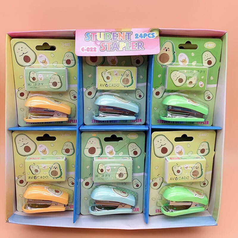 Mini agrafeuse à avocat dessin animé, 12 pièces/lot, agrafeuse avec agrafes No.10, fournitures scolaires et de bureau: H