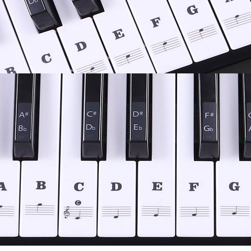 Piano Sticker Transparent Piano Keyboard Sticker 54/61/88 Key Electronic Keyboard 88 Key Piano Stave Note Sticker for Piano Keys: black and white