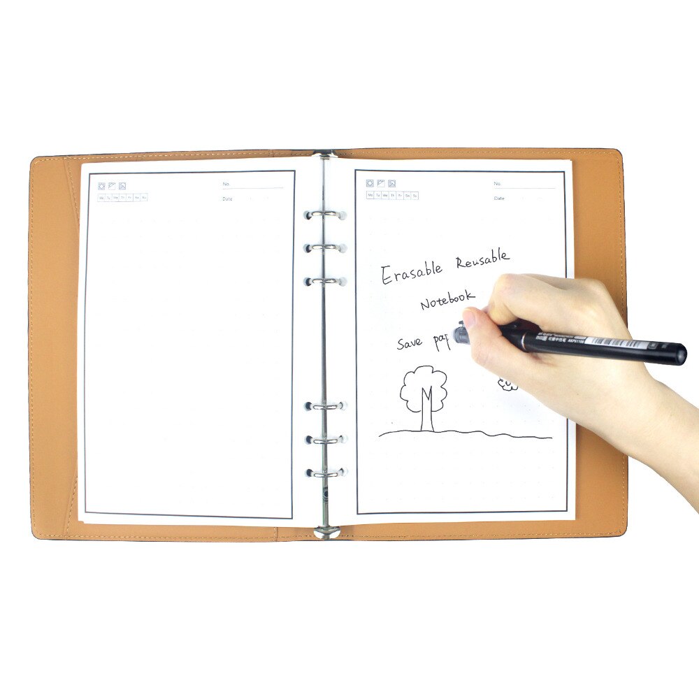 PU Smart Uitwisbare Notebook Papier Herbruikbare Draagbare Lederen Cover Notebook Cloud Storage Met Doek En Uitwisbare Pen (Zwart)