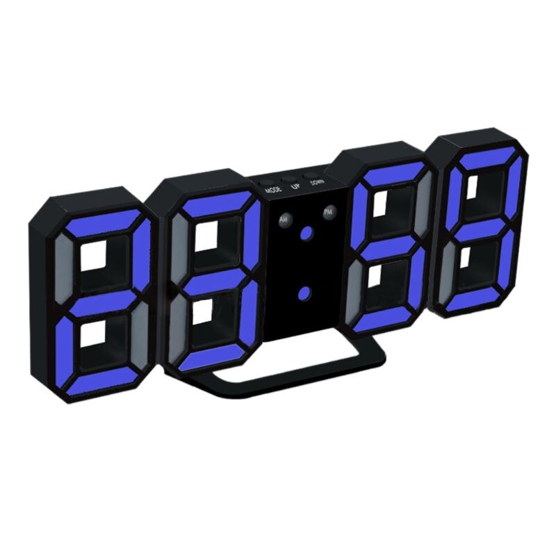 3D Morden LED Digital Wall Clock Table Desk Alarm Watch Durable Night Light Lamp X4YD: Black Blue Digits