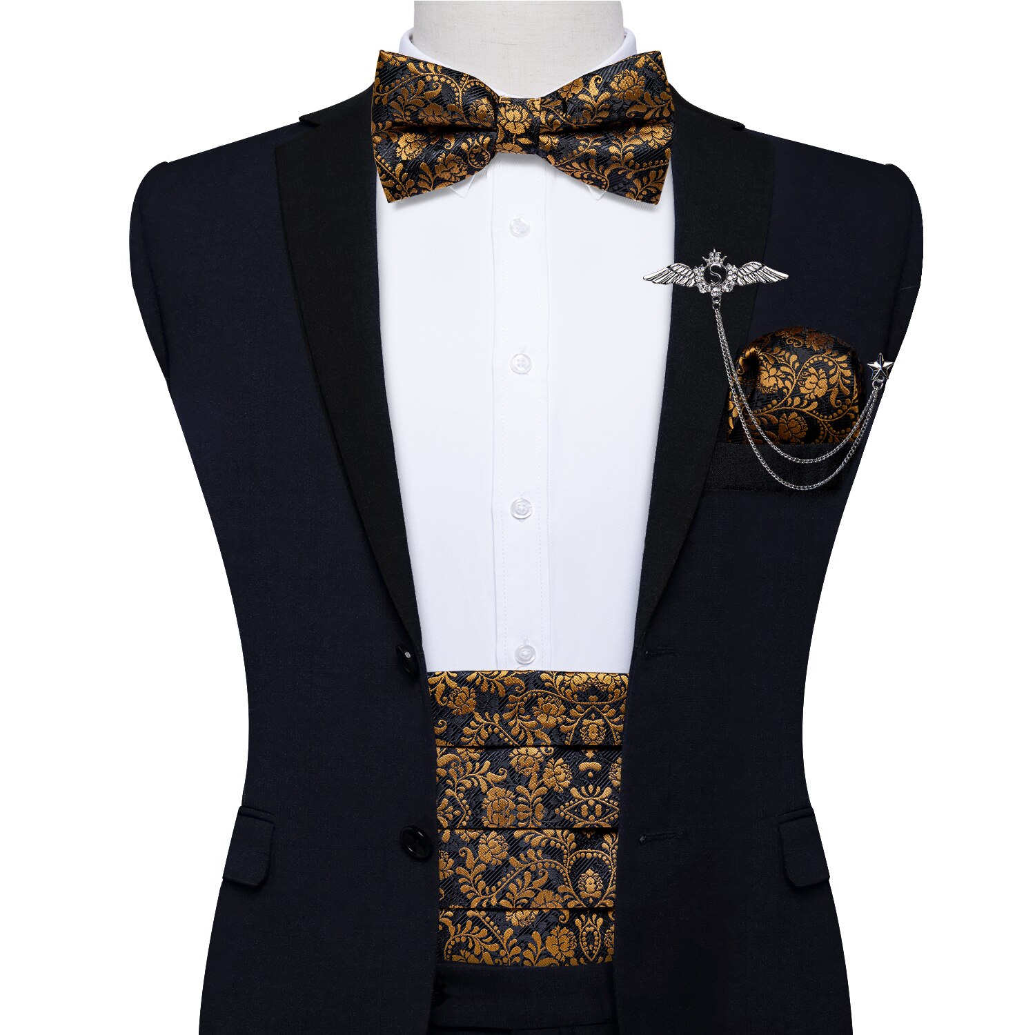Prämie die Seide Männer Kummerbund Vor-gebunden Fliege Manschettenknöpfe Tasche Platz einstellen Schwarz Einstellbare Hochzeit Rauchen gürtel: YF-3004-0016