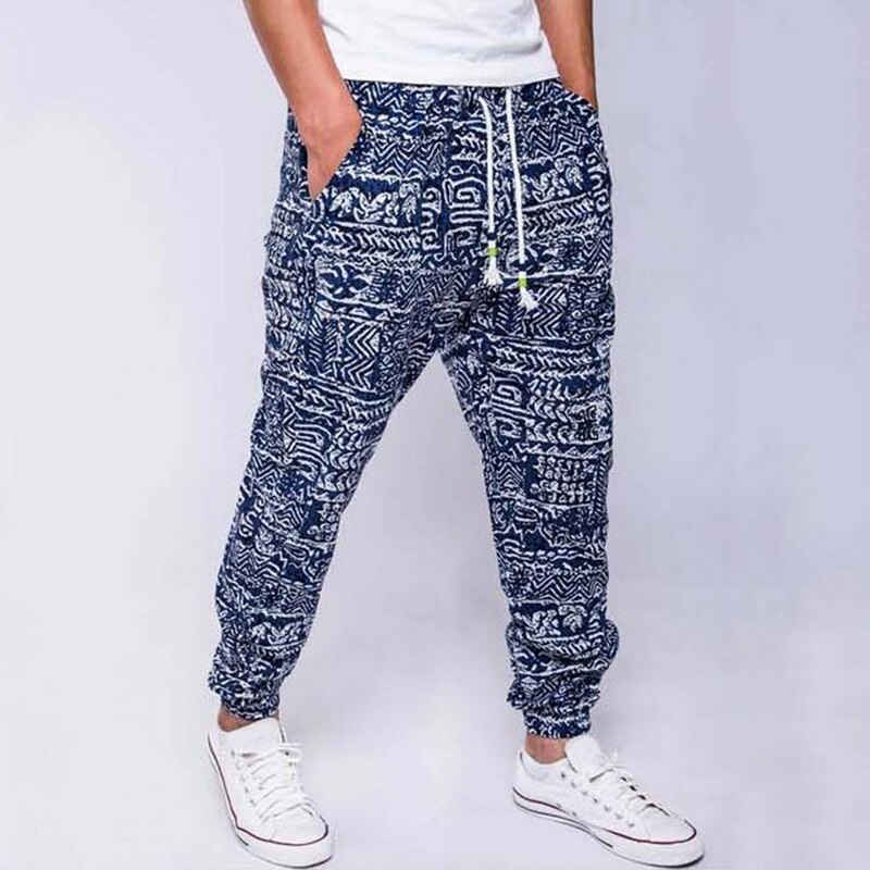 Loozykit nationale stijl herenbroek lange trekkoord losse casual broek herenbroek print casual broek: 3 / Xxl